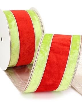 Holiday Velvet Ribbon in Red and Lime Green